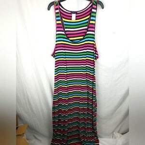 Caren Sport Pink Multicolored Striped Sleeveless Maxi Dress Sz 2X